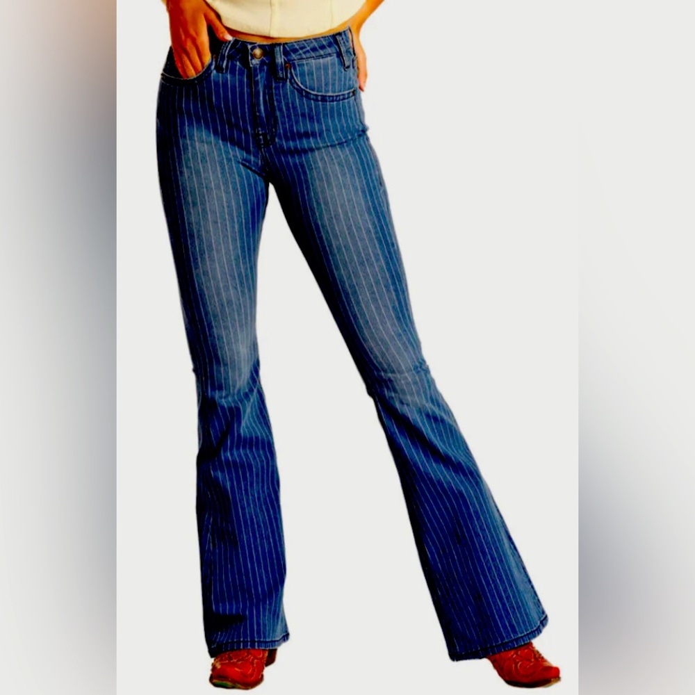 Rock & Roll Women's High Rise Flare Striped Jeans 31x32 NEW